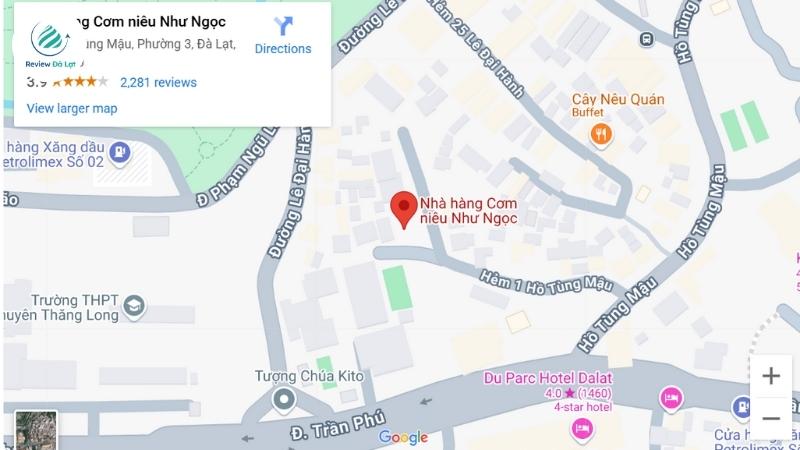 Đường di chuyển đến nhà hàng cơm niêu Như Ngọc Đà Lạt