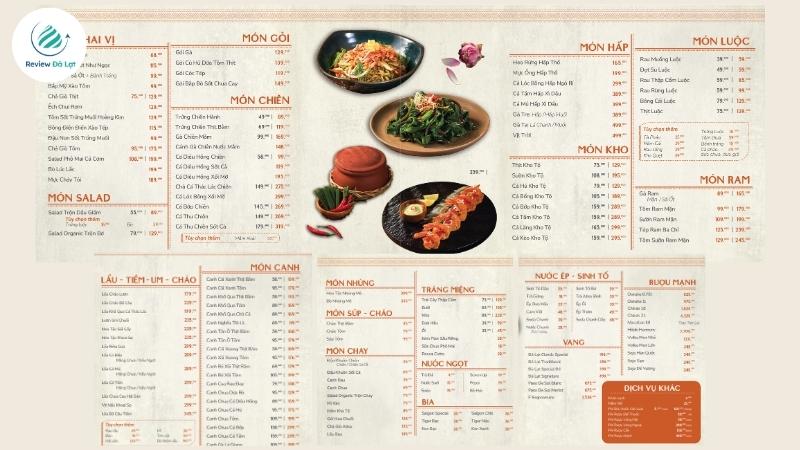 Menu đa dạng các món ăn ẩm thực miền quê và đa dạng loại đồ uống thơm ngon
