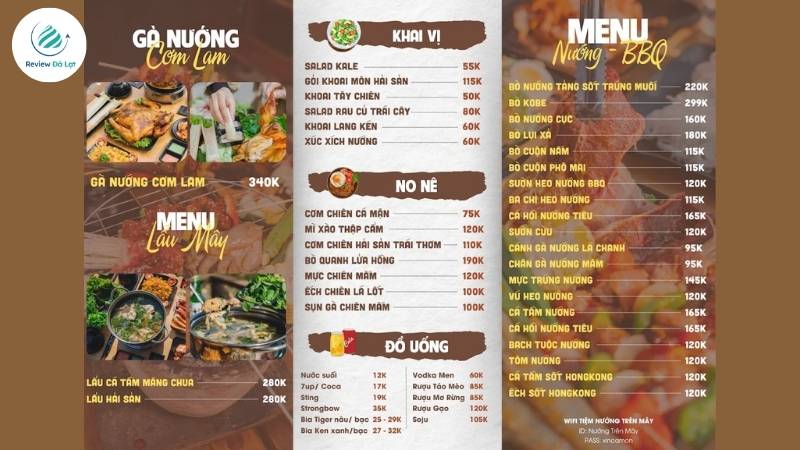 Tiệm Nướng Trên Mây mang đến menu phong phú với những set combo hợp lý