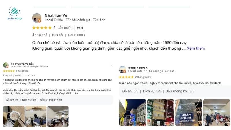 Những lời khen từ khách hàng cho thấy đây là nơi lý tưởng để thưởng thức chè Đà Lạt